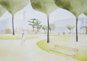 Celé řešené území tvoří jeden volně plynoucí, parkově upravený prostor.