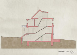 Přízemí je propojeno s lázněmi novým schodištěm.