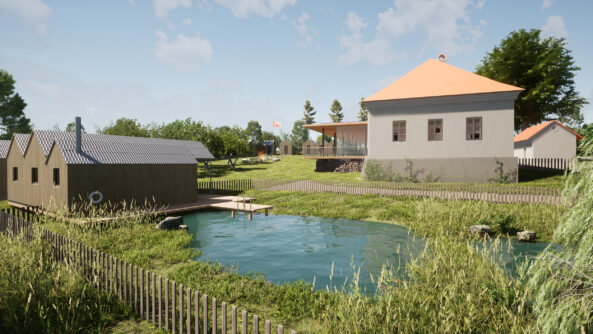 Původní bazén nahrazuje biotop umístěný na dostupném a slunném místě. Za ním se nachází venkovní umývárny, sauna a dřevěné molo. Pro zajištění bezpečnosti je biotop oplocen.